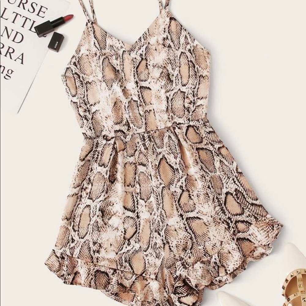 SNAKESKIN PRINT WIDE LEG CAMI ROMPER